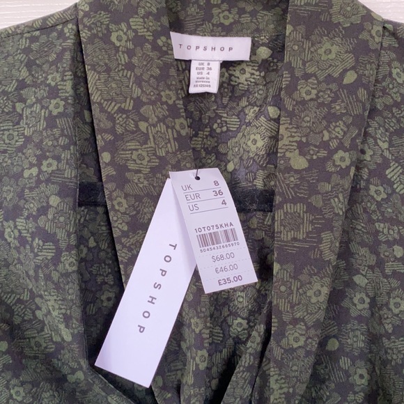 Topshop green pattern dress with neck tie - Picture 5 of 8